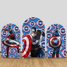 JY254 Captain America Shield Pattern Arch Backdrop Cover, Elastic Fabric Arch Backdrop for Superhero Themed Birthday, Wedding, Party Photography Decor