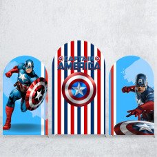 JY254 Captain America Red White Blue Arch Backdrop Cover, Elastic Fabric Arch Backdrop for Superhero Birthday Party, Wedding, Photo Booth Background Decor