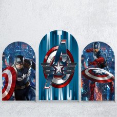 JY255 Captain America City Night Arch Backdrop Cover, Elastic Fabric Arch Backdrop for Superhero Themed Party, Wedding, Photography Background Decor