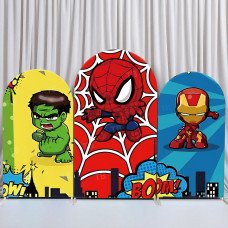 JY256 Cute Chibi Marvel Superhero Arch Backdrop Cover, Elastic Fabric Arch Backdrop for Kids Birthday Party, Wedding, Photo Booth Decor
