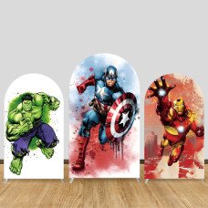 JY257 Marvel Hulk Captain America Iron Man Arch Backdrop Cover, Elastic Fabric Arch Backdrop for Superhero Birthday Party, Wedding, Photo Booth Decor