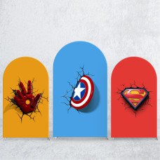 JY258 Superhero Symbols Arch Backdrop Cover, Iron Man Captain America Superman Elastic Fabric Arch Backdrop for Boys Birthday, Party, Photo Booth