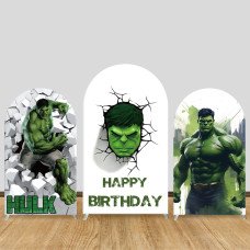 JY259 Hulk Happy Birthday Arch Backdrop Cover, Elastic Fabric Arch Backdrop for Kids Superhero Themed Birthday Party, Photo Background Decor