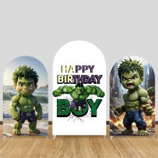 JY261 Hulk Happy Birthday Arch Backdrop Cover, Cute Realistic Q-version Elastic Fabric Arch Backdrop for Boys Kids Birthday Party, Photo Background