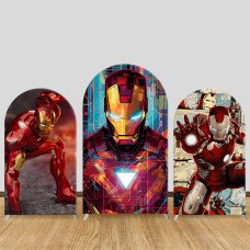 JY262 Iron Man Cyberpunk Comic Arch Backdrop Cover, Elastic Fabric Arch Backdrop for Superhero Birthday Party, Wedding, Photo Booth Background