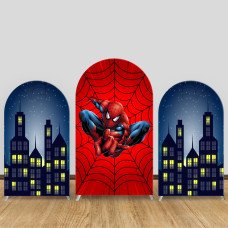 JY265 Spider-Man City Night Web Arch Backdrop Cover, Elastic Fabric Arch Backdrop for Superhero Birthday Party, Wedding, Photography Background Decor