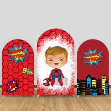 JY266 Cute Baby Spider-Man Happy Birthday Arch Backdrop Cover, Elastic Fabric Arch Backdrop for Kids Superhero Birthday Party, Photo Booth Decor