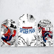 JY267 Spider-Man Comic Book Arch Backdrop Cover, Elastic Fabric Arch Backdrop for Superhero Birthday Party, Wedding, Photo Booth Background Decor