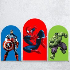 JY271   Captain America Spider-Man Hulk Arch Backdrop Cover, Elastic Fabric Arch Backdrop for Superhero Birthday Party, Photo Booth Decor