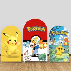 JY272   Pokemon Pikachu Friends Arch Backdrop Cover, Elastic Fabric Arch Backdrop for Kids Birthday Party, Baby Shower, Photo Booth Decor