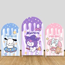 JY274   Sanrio Kuromi My Melody Pochacco Arch Backdrop Cover, Cute Elastic Fabric Arch Backdrop for Girls Birthday Party, Photo Booth Background