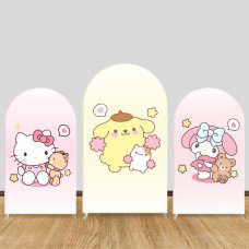 JY276  Sanrio Hello Kitty Pom Pom Purin My Melody Arch Backdrop Cover, Elastic Fabric Arch Backdrop for Kids Birthday Party, Photo Booth Decor