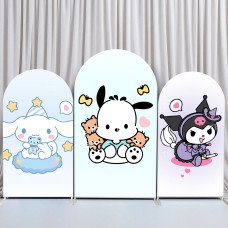 JY276  Sanrio Cinnamoroll Pochacco Kuromi Arch Backdrop Cover, Cute Elastic Fabric Arch Backdrop for Girls Birthday Party, Photo Booth Decor