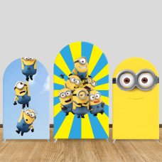 JY280  Minions Stacked Arch Backdrop Cover, Elastic Fabric Arch Backdrop for Kids Birthday Party, Photo Booth Decoration