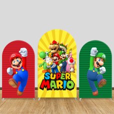 JY288  Super Mario Characters Arch Backdrop Cover, Elastic Fabric Arch Backdrop for Kids Birthday Party, Photo Booth Decoration