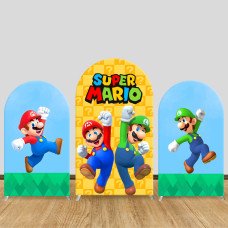 JY289  Super Mario Bros Arch Backdrop Cover, Elastic Fabric Arch Backdrop for Kids Birthday Party, Photo Booth Decoration
