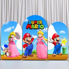 JY290  Super Mario Princess Peach Arch Backdrop Cover, Elastic Fabric Arch Backdrop for Kids Birthday Party, Photo Booth Decoration