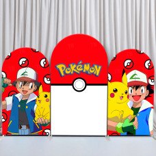JY291  Pokemon Ash Pikachu Pokeball Arch Backdrop Cover, Elastic Fabric Arch Backdrop for Kids Birthday Party, Photo Booth Decoration