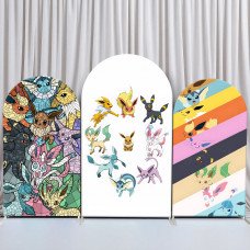 JY292 Pokemon Eevee Evolutions Arch Backdrop Cover, Elastic Fabric Arch Backdrop for Kids Birthday Party, Photo Booth Decoration