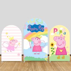 JY294 Peppa Pig Princess Arch Backdrop Cover, Elastic Fabric Arch Backdrop for Girls Birthday Party, Photo Booth Decoration