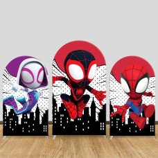 JY295 Spider-Man Into the Spider-Verse Arch Backdrop Cover, Elastic Fabric Arch Backdrop for Kids Superhero Birthday Party, Photo Booth Decoration