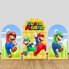 JY296 Super Mario Bros Question Block Arch Backdrop Cover, Elastic Fabric Arch Backdrop for Kids Birthday Party, Photo Booth Decoration