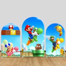 JY297 Super Mario Yoshi Arch Backdrop Cover, Elastic Fabric Arch Backdrop for Kids Birthday Party, Photo Booth Decoration