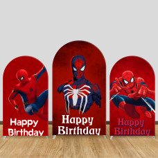 JY298 Spider-Man Happy Birthday Arch Backdrop Cover, Elastic Fabric Arch Backdrop for Kids Superhero Birthday Party, Photo Booth Decoration