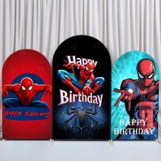 JY298 Spider-Man Happy Birthday Arch Backdrop Cover, Elastic Fabric Arch Backdrop for Boys Superhero Birthday Party, Photo Booth Decoration