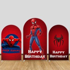 JY298 Spider-Man Happy Birthday Arch Backdrop Cover, Elastic Fabric Arch Backdrop for Kids Birthday Party, Photo Booth Decoration