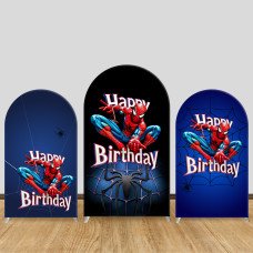 JY298 Spider-Man Happy Birthday Arch Backdrop Cover, Elastic Fabric Arch Backdrop for Superhero Themed Birthday Party, Photo Booth Decoration