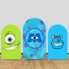 JY318 Monsters Inc Mike Wazowski Sulley M Logo Arch Backdrop Cover Elastic Fabric Cartoon Kids Birthday Party Decoration