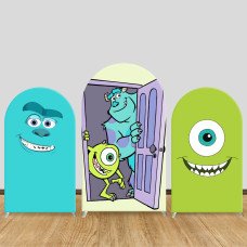 JY320 Monsters Inc Door Sulley Mike Wazowski Arch Backdrop Cover Elastic Fabric Cartoon Kids Birthday Party Decoration
