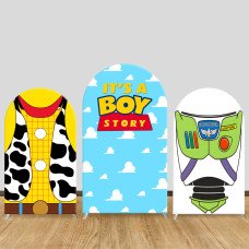 JY322 Toy Story It's A Boy Story Woody Buzz Arch Backdrop Cover Elastic Fabric Baby Shower Birthday Decoration
