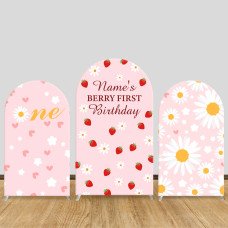 JY329 Strawberry Daisy Berry First Birthday Arch Backdrop Cover Elastic Fabric Baby 1st Birthday Decoration