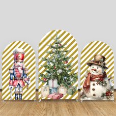 JY331 Christmas Nutcracker Snowman Tree Arch Backdrop Cover Elastic Fabric Holiday Party Decoration