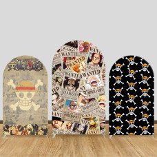 JY339 One Piece Wanted Poster Straw Hat Pirates Arch Backdrop Cover Elastic Fabric Anime Birthday Decoration