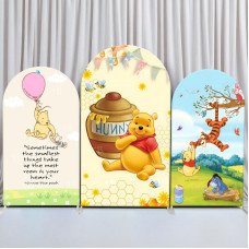 JY342 Honey Pot Winnie the Pooh Quote Arch Backdrop Cover, Cute Elastic Fabric Backdrop for Kids Birthday Baby Shower Decor