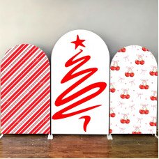 JY343 Christmas Red White Stripe Tree Cherry Arch Backdrop Cover Elastic Fabric Holiday Party Decoration