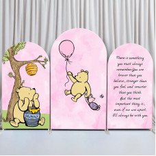 JY344 Pink Balloon Winnie the Pooh Quote Arch Backdrop Cover, Cute Elastic Fabric Backdrop for Kids Birthday Baby Shower Decor