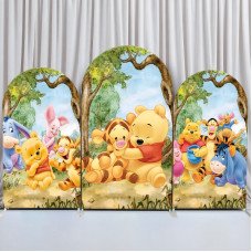 JY345 Winnie the Pooh Hug Arch Backdrop Cover, Cute Elastic Fabric Backdrop for Kids Birthday Baby Shower Decor