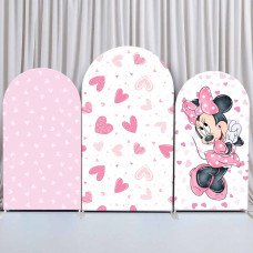 JY346 Pink Love Heart Minnie Mouse Arch Backdrop Cover Elastic Fabric Girls Birthday Baby Shower Decoration