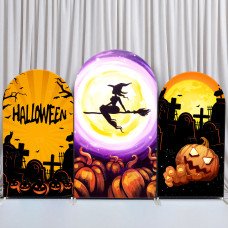 JY348 Halloween Witch Pumpkin Graveyard Arch Backdrop Cover Elastic Fabric Holiday Party Decoration