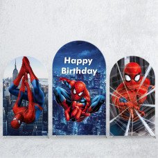 JY349 Spider-Man City Happy Birthday Arch Backdrop Cover Elastic Fabric Superhero Kids Birthday Party Decoration