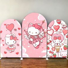 JY350 Pink Love Heart Hello Kitty Cupid Arch Backdrop Cover Elastic Fabric Girls Birthday Valentine's Day Decoration