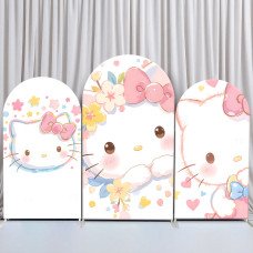 JY351 Watercolor Hello Kitty Floral Arch Backdrop Cover Elastic Fabric Sweet Girls Birthday Baby Shower Decoration