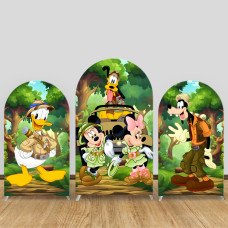 JY354 Mickey Mouse Clubhouse Jungle Safari Arch Backdrop Cover Elastic Fabric Cartoon Kids Birthday Party Decoration