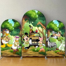 JY354 Mickey Mouse Jungle Safari Animal Arch Backdrop Cover Elastic Fabric Cartoon Kids Birthday Decoration