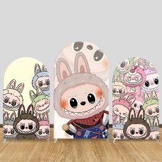 JY359 Labubu All Characters Collage Arch Backdrop Cover Elastic Fabric Trendy Kids Birthday Decoration