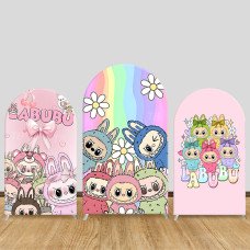JY359 Labubu Rainbow All Over Print Arch Backdrop Cover Elastic Fabric Kids Birthday Party Decoration